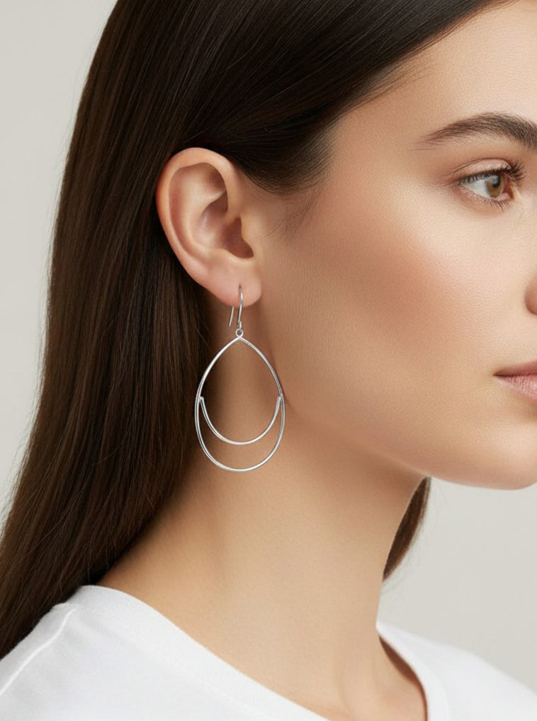 Gold Plated Double Teardrop Dangle Earring