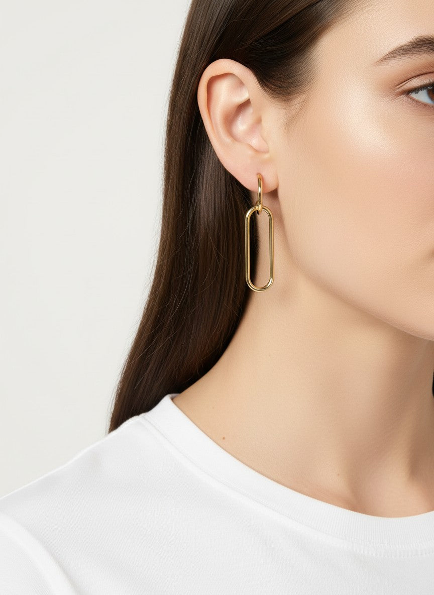 Gold Plated Geometric Link Drop Earring