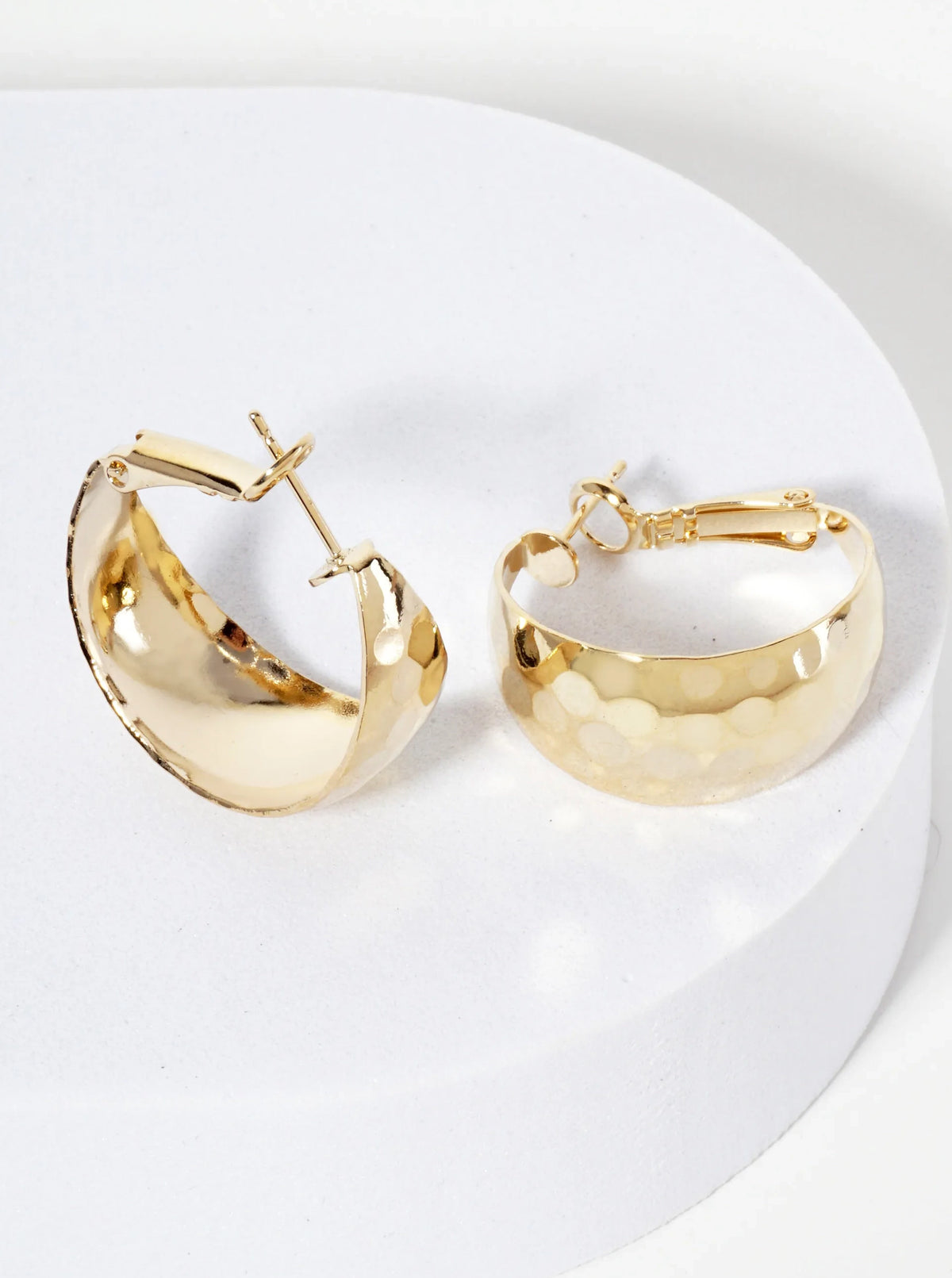 Gold Plated Hammered Wide Hoop Earring