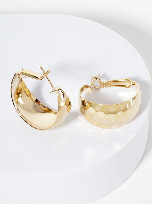 Gold Plated Hammered Wide Hoop Earring