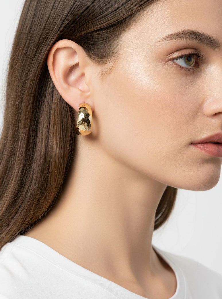 Gold Plated Hammered Wide Hoop Earring