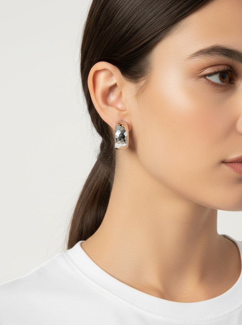 Gold Plated Hammered Wide Hoop Earring