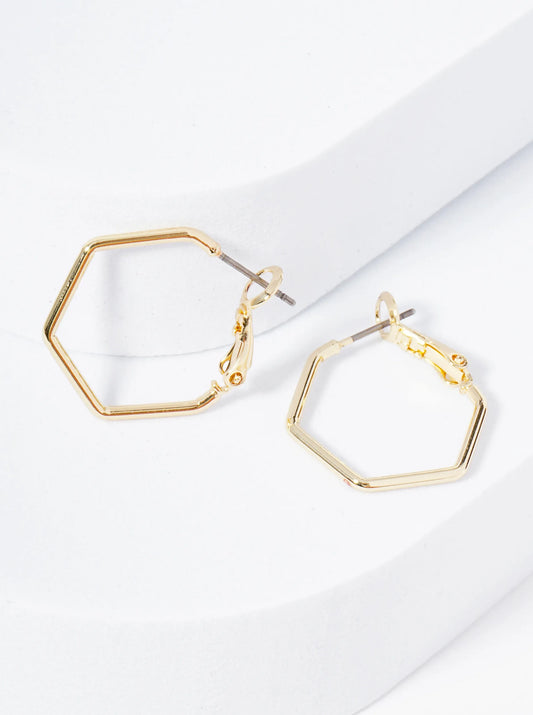 Gold Plated Hexagon Hoop Earrings