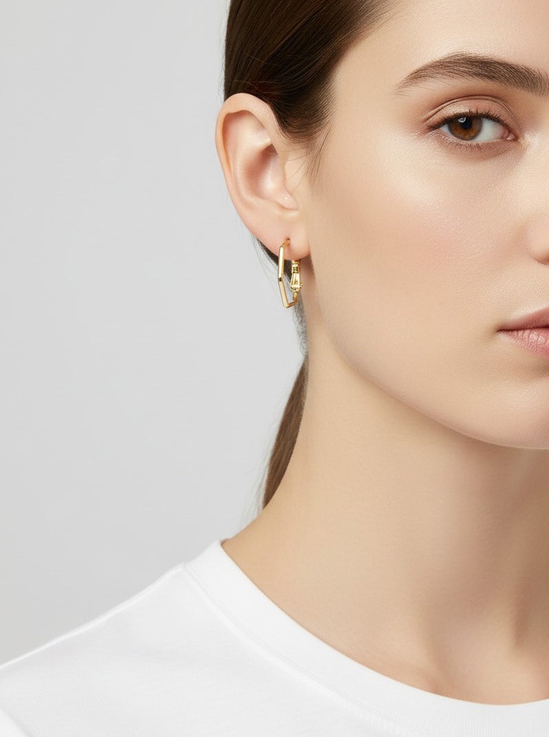Gold Plated Hexagon Hoop Earrings