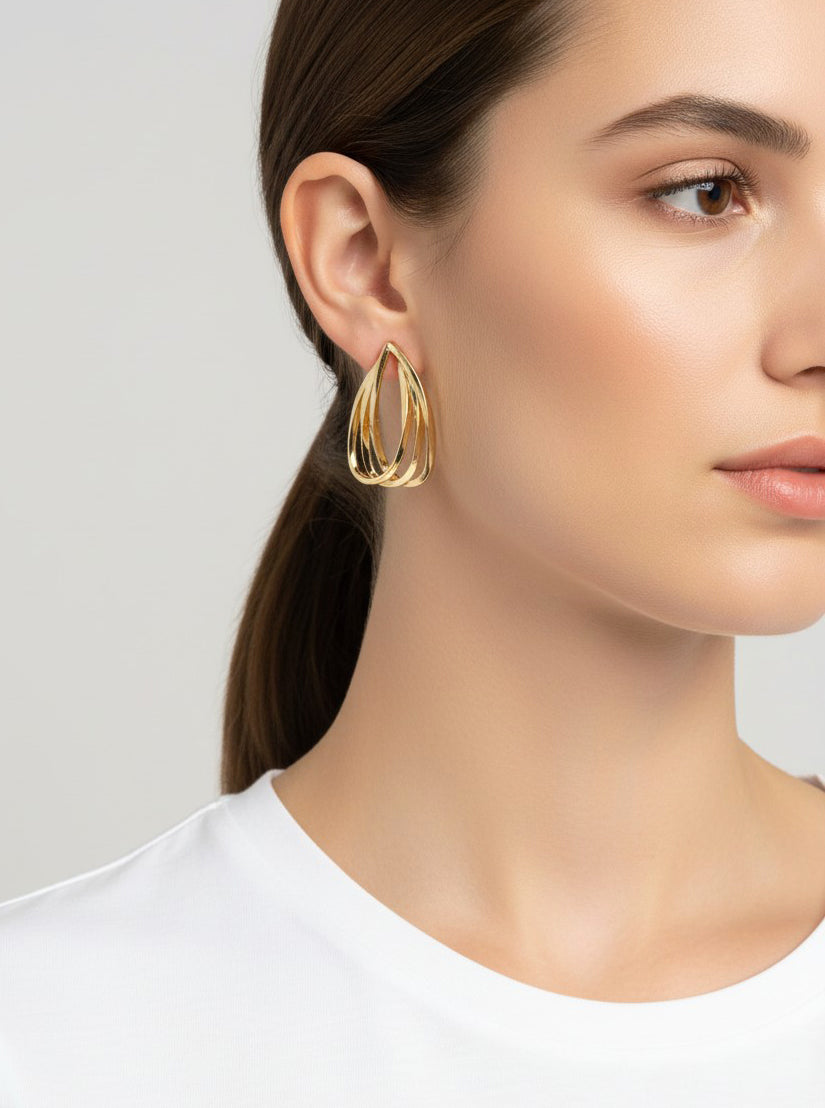 Gold Plated Layered Teardrop Stud Earring
