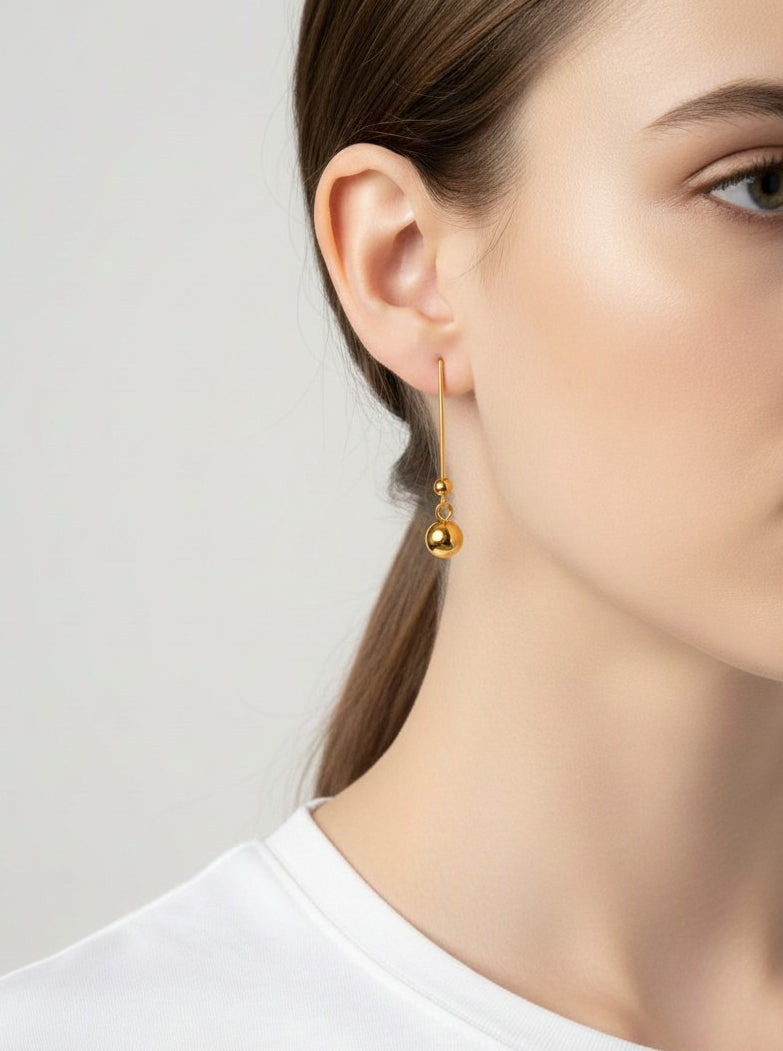 Gold Plated Linear Ball Drop Earring