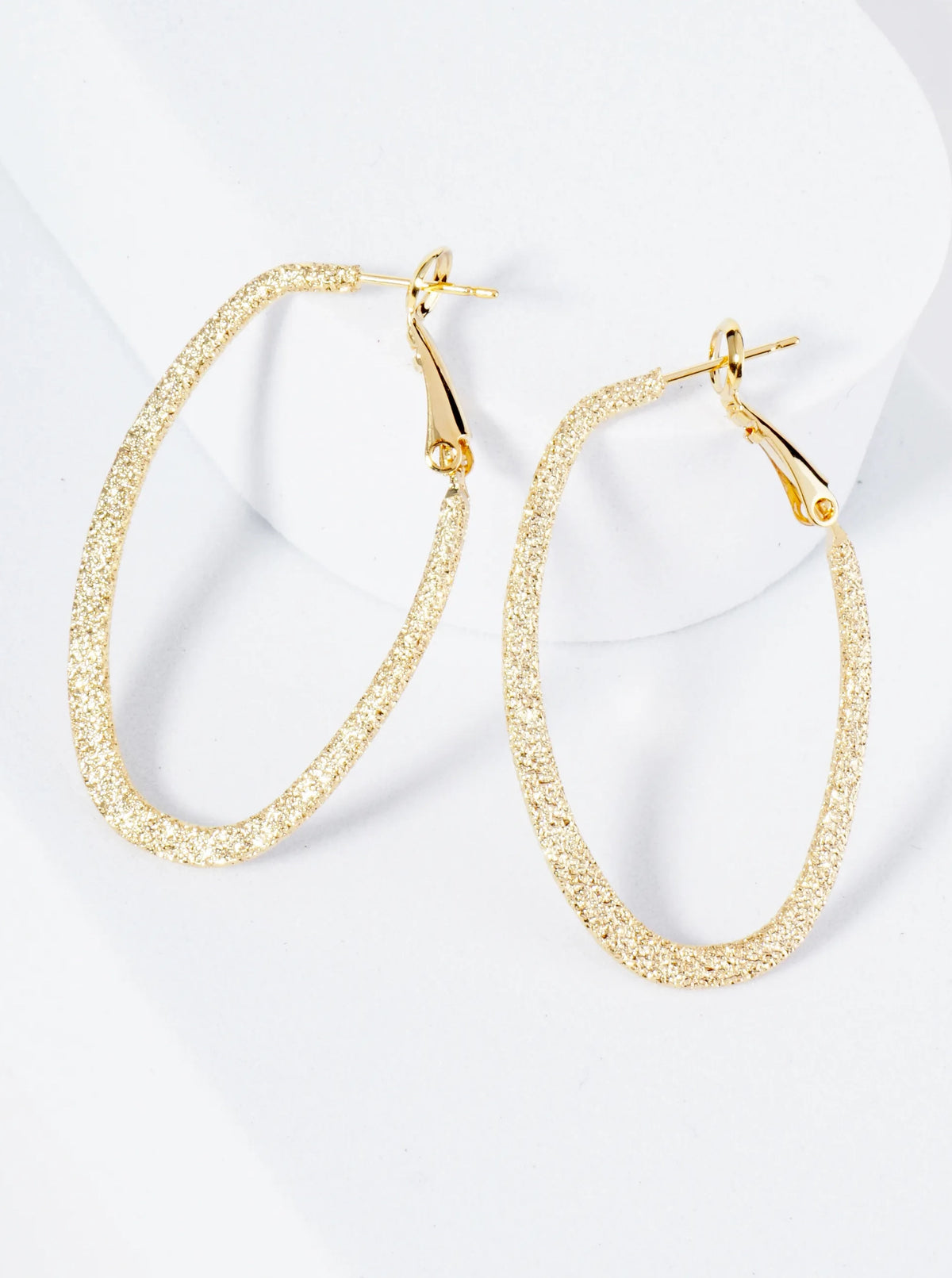Gold Plated Sand Texture Oval Hoop Earrings