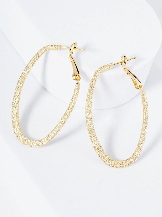 Gold Plated Sand Texture Oval Hoop Earrings