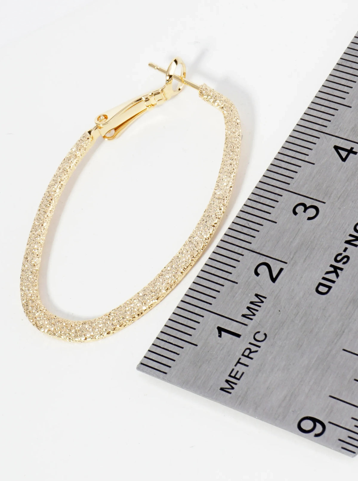 Gold Plated Sand Texture Oval Hoop Earrings