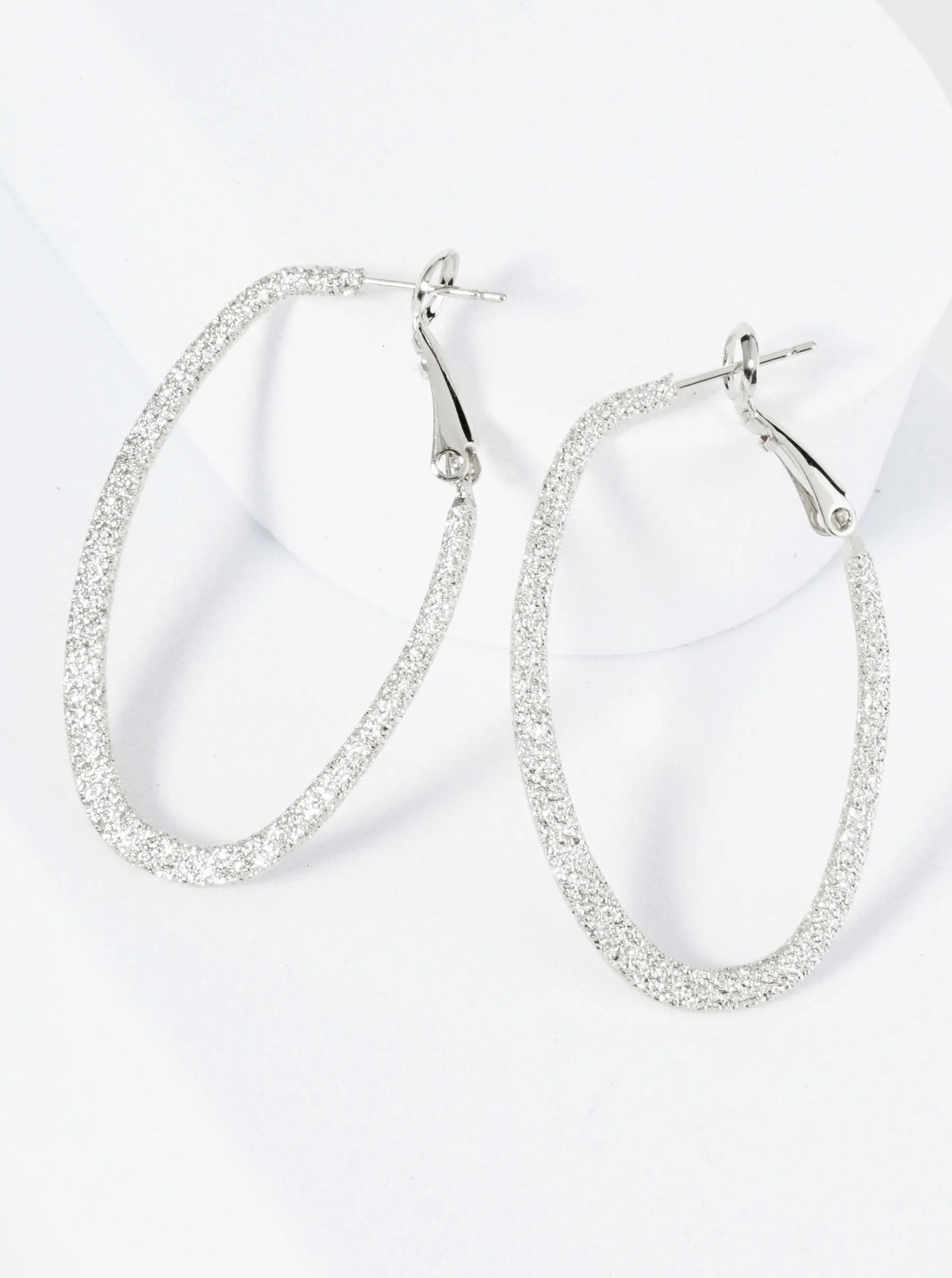 Gold Plated Sand Texture Oval Hoop Earrings