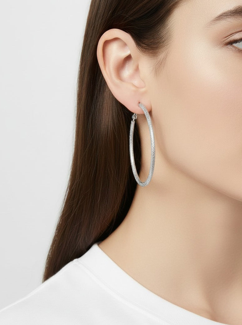 Gold Plated Sand Texture Oval Hoop Earrings