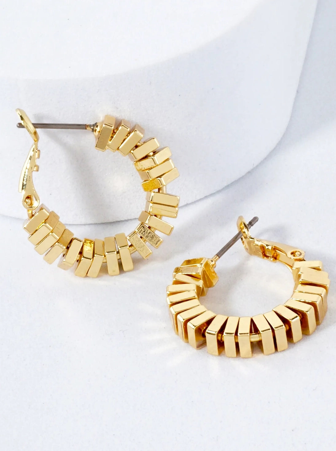 Gold Plated Square Beaded Hoop Earring