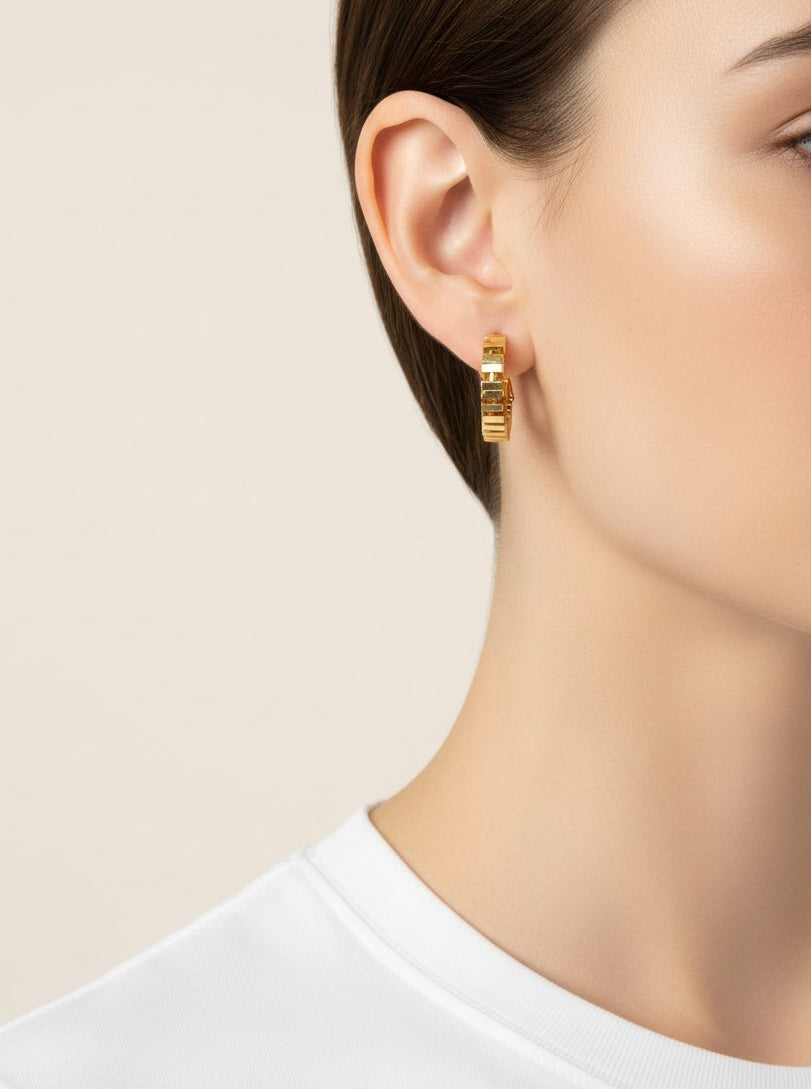 Gold Plated Square Beaded Hoop Earring