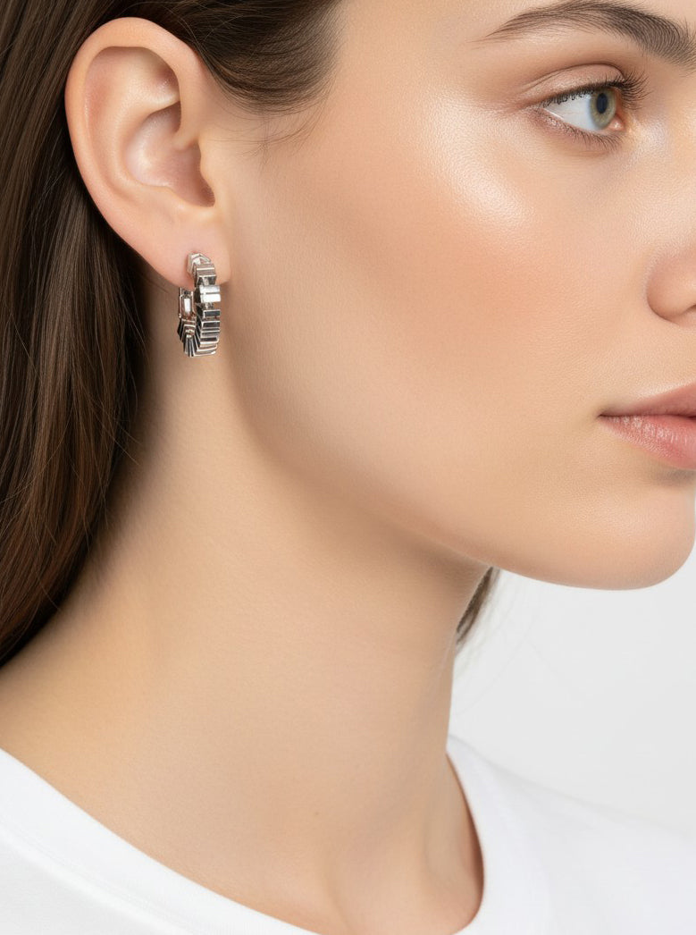 Gold Plated Square Beaded Hoop Earring