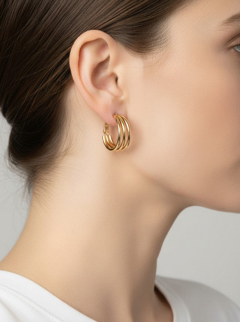 Gold Plated Triple Layer Hoop Earring