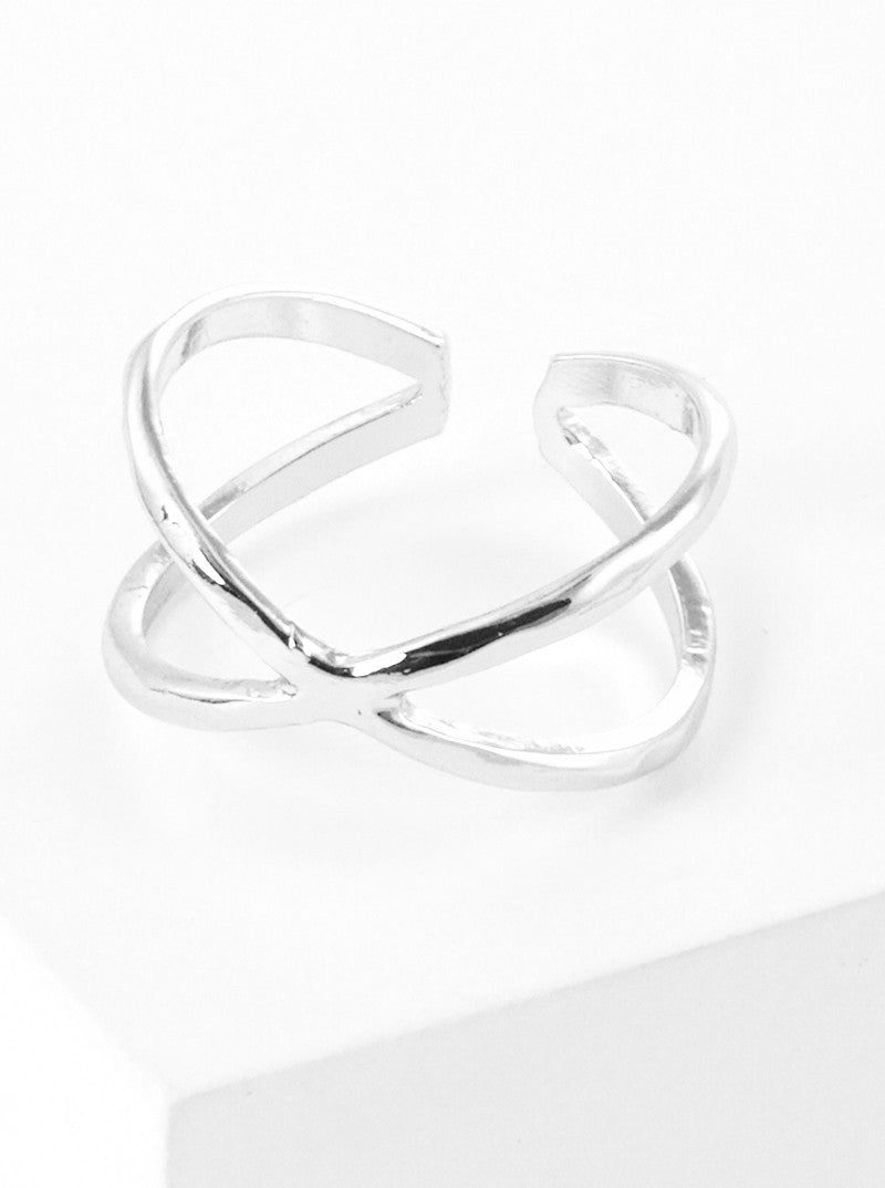 Gold Dipped Hammered X Shape Crossover Adjustable Brass Cuff Ring