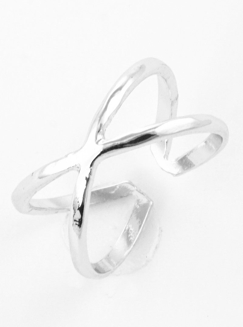 Gold Dipped Hammered X Shape Crossover Adjustable Brass Cuff Ring