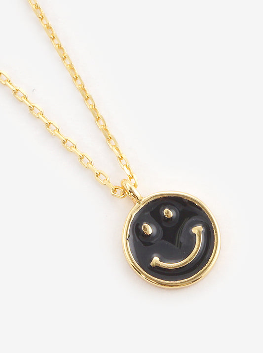 Gold Dipped Round Smiley Face Pendant Necklace