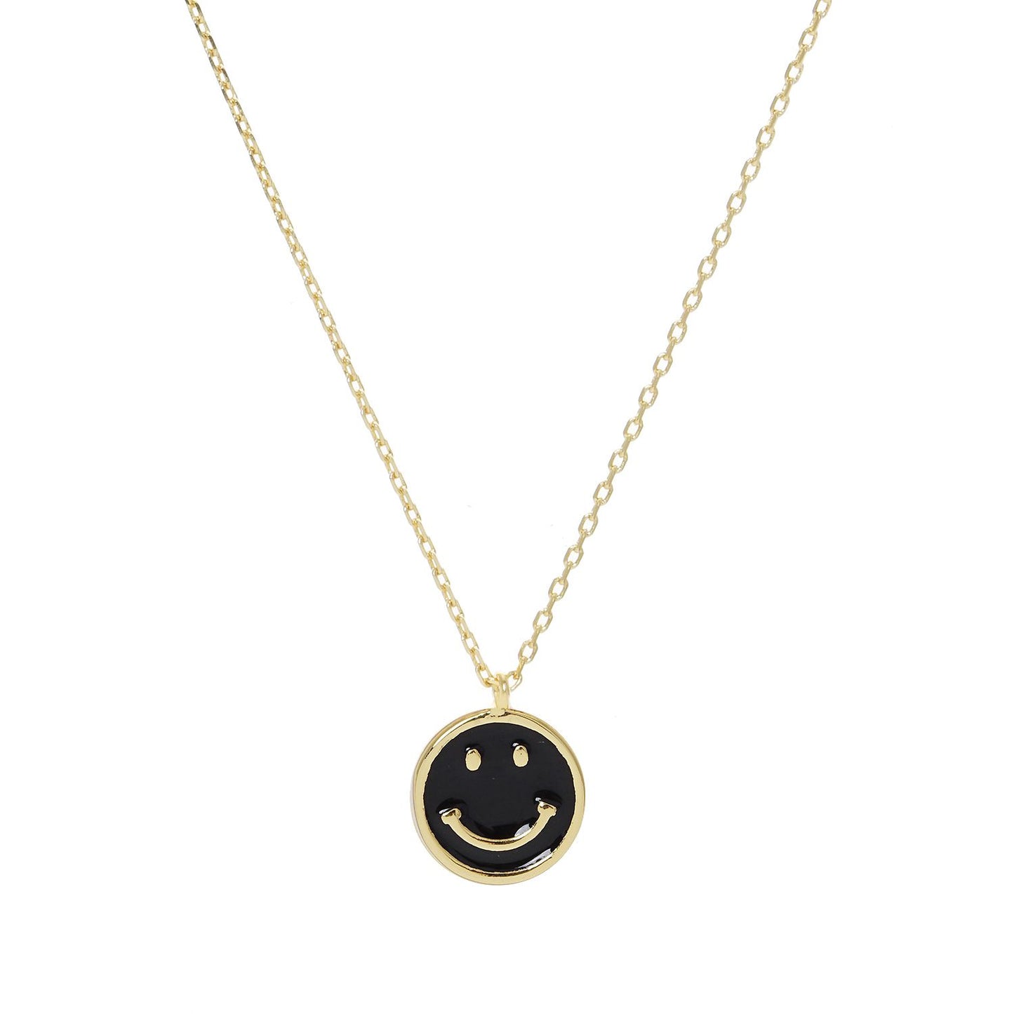 Gold Dipped Round Smiley Face Pendant Necklace