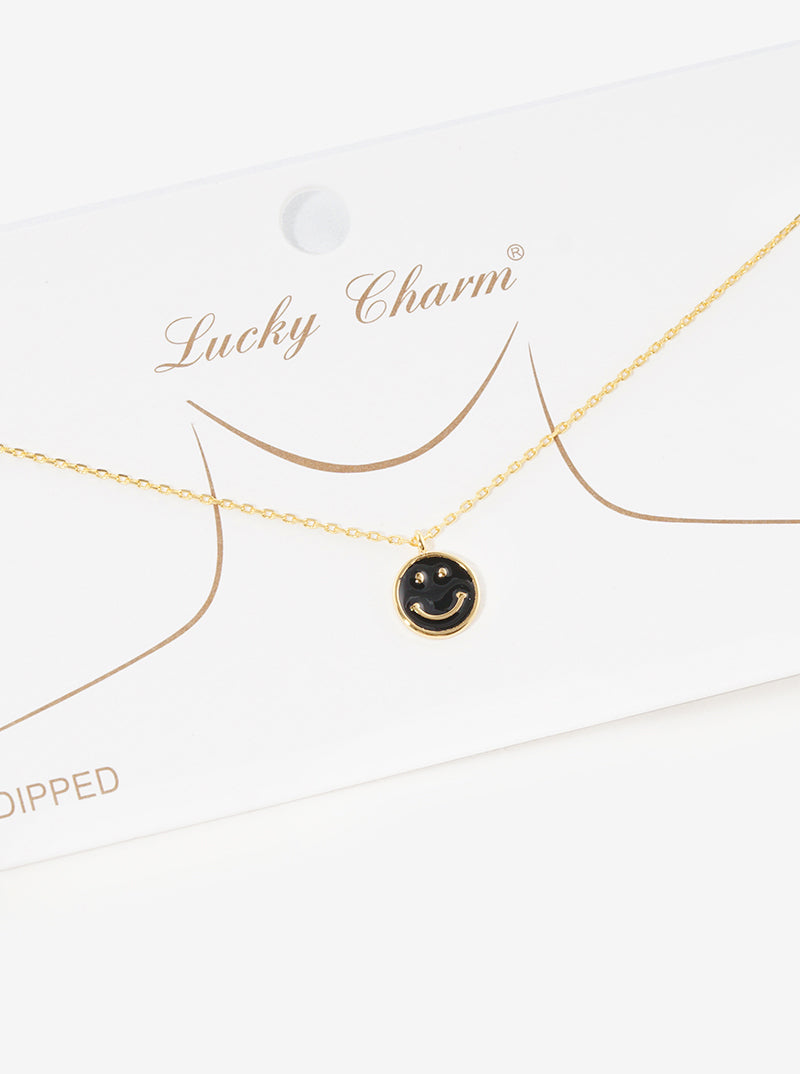 Gold Dipped Round Smiley Face Pendant Necklace