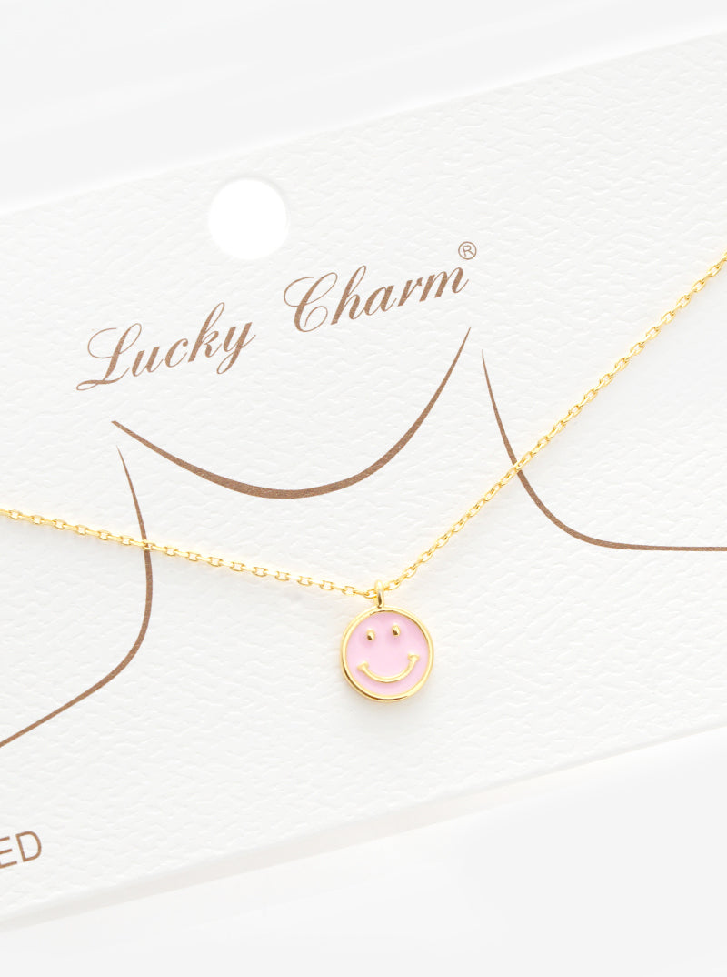 Gold Dipped Round Smiley Face Pendant Necklace