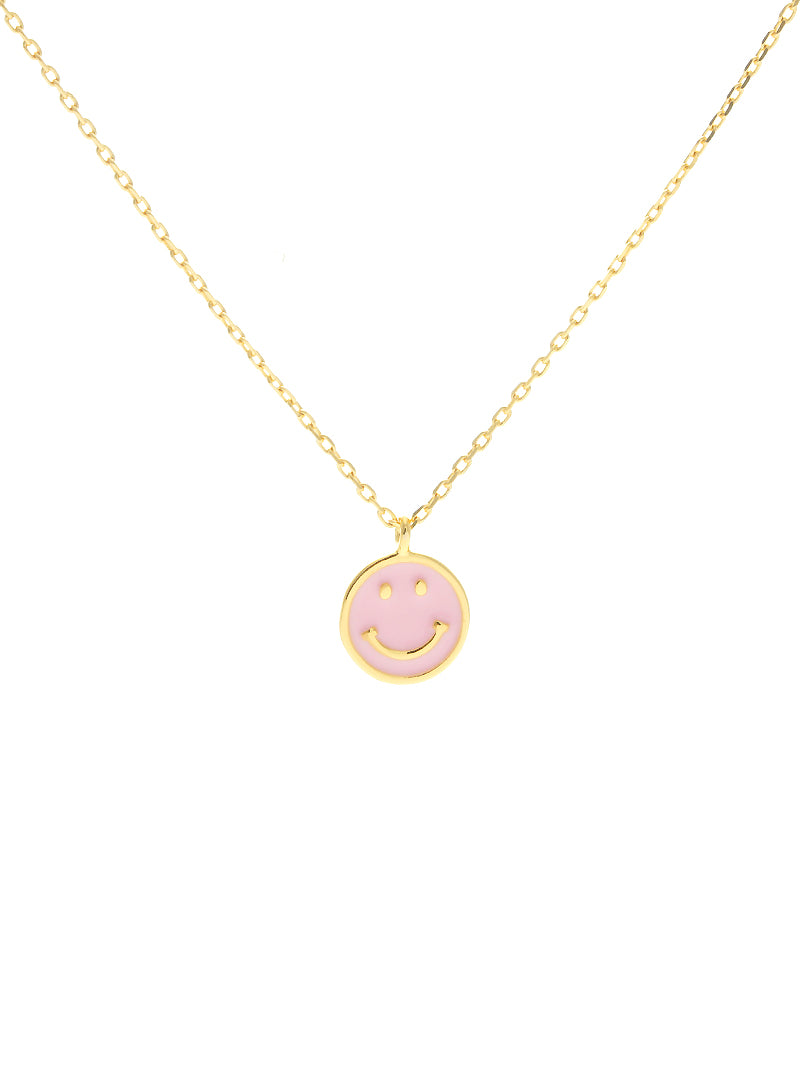 Gold Dipped Round Smiley Face Pendant Necklace