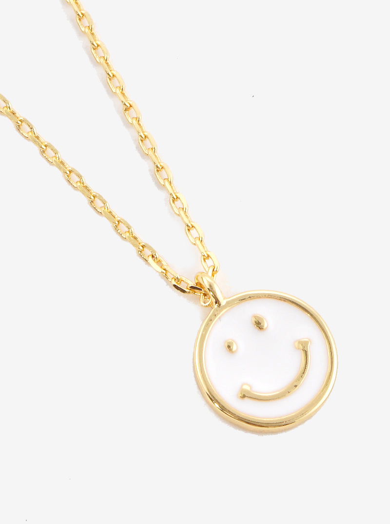 Gold Dipped Round Smiley Face Pendant Necklace