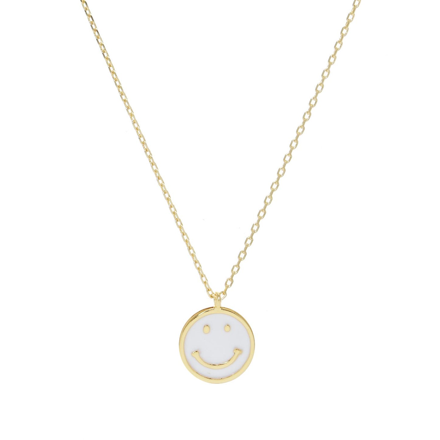 Gold Dipped Round Smiley Face Pendant Necklace