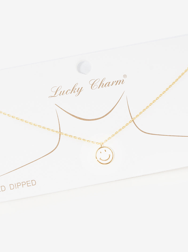 Gold Dipped Round Smiley Face Pendant Necklace