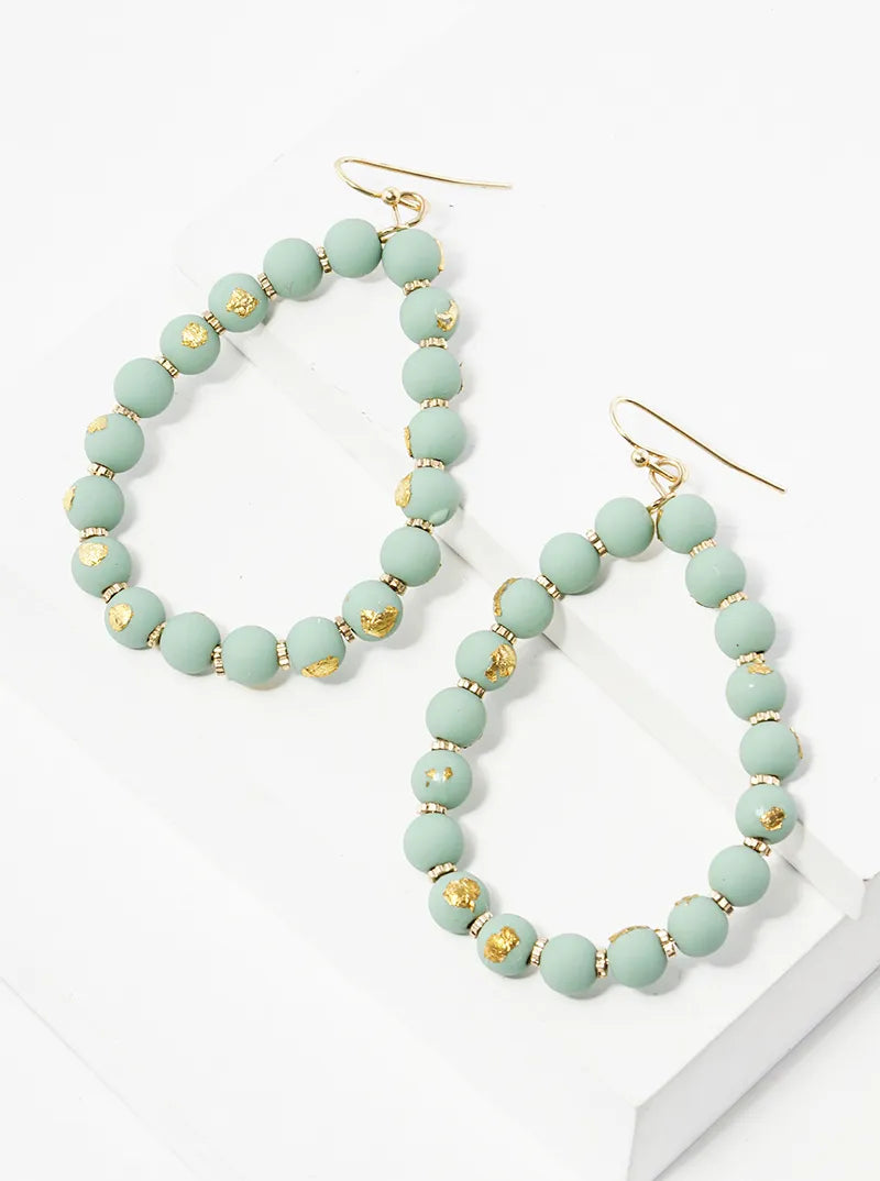 Gold Flake Color Coated Bead Teardrop Dangle Drop Earrings