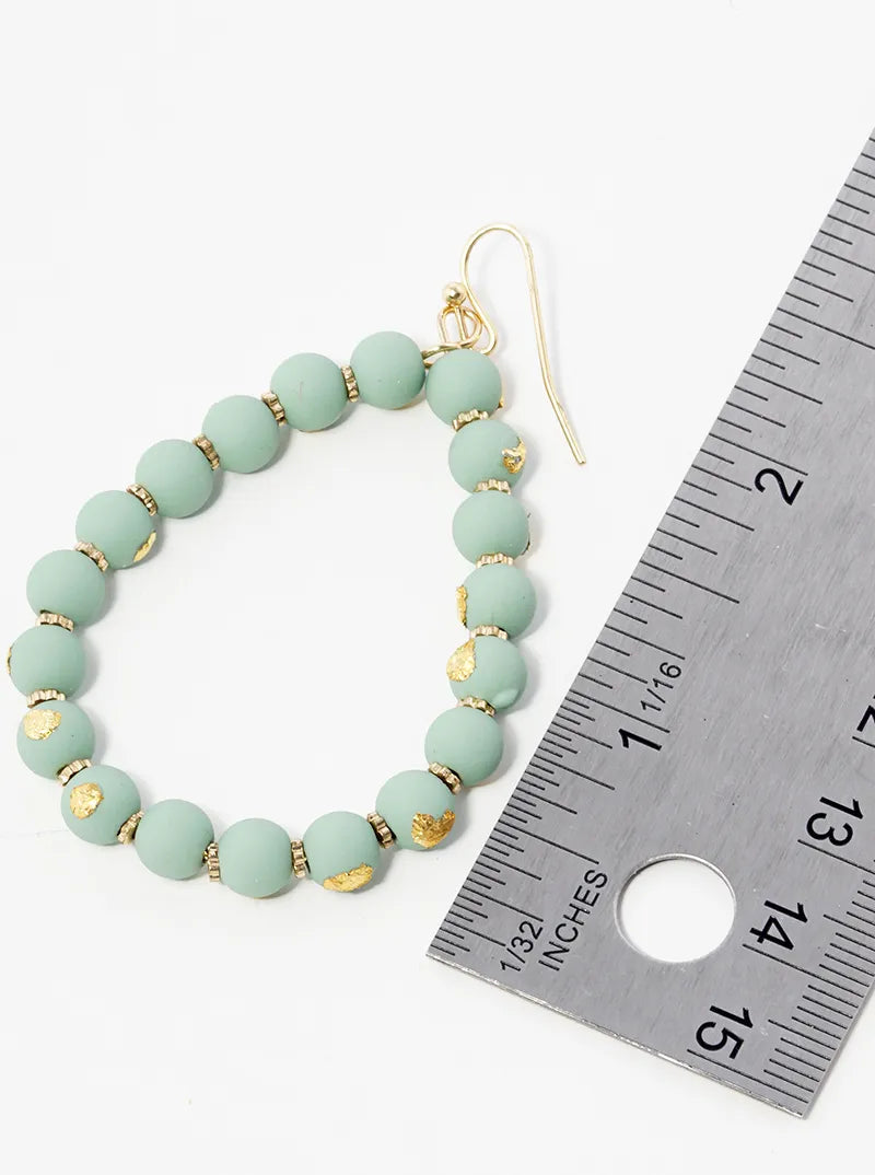 Gold Flake Color Coated Bead Teardrop Dangle Drop Earrings