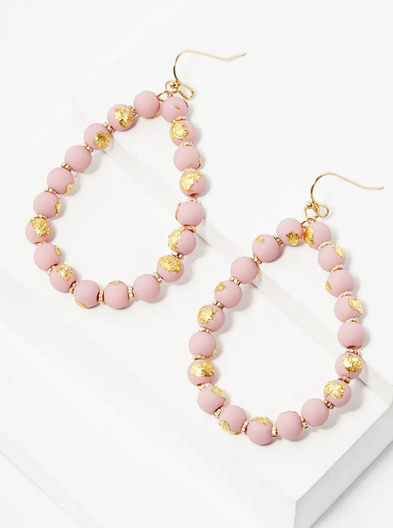 Gold Flake Color Coated Bead Teardrop Dangle Drop Earrings