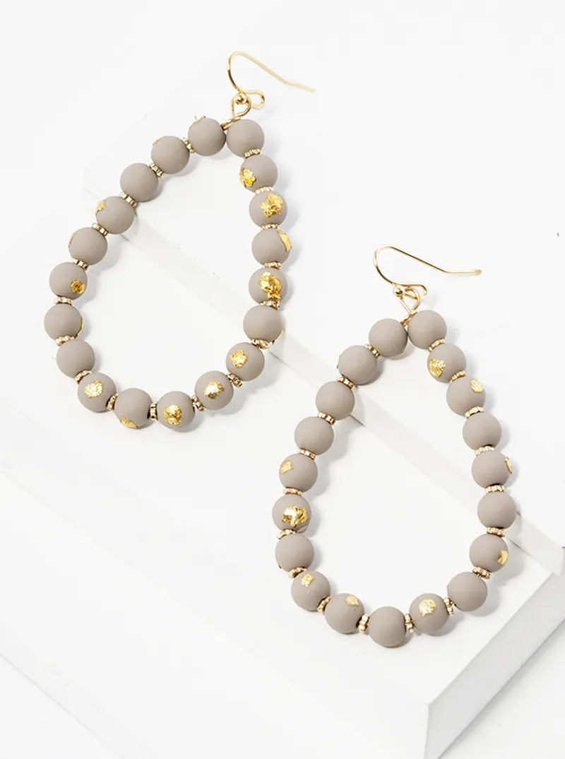 Gold Flake Color Coated Bead Teardrop Dangle Drop Earrings