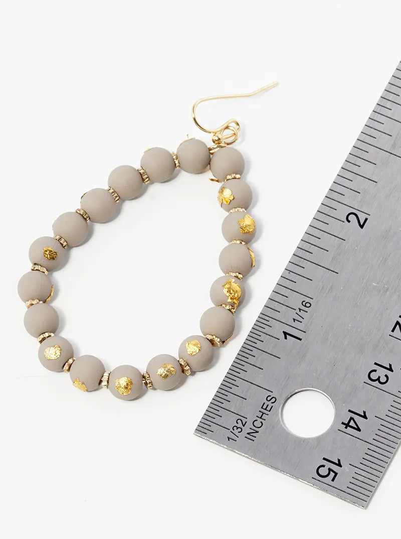 Gold Flake Color Coated Bead Teardrop Dangle Drop Earrings