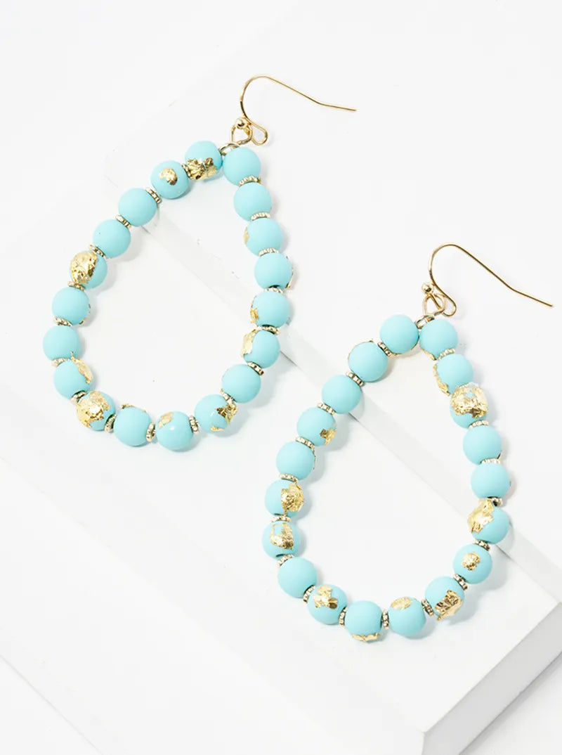 Gold Flake Color Coated Bead Teardrop Dangle Drop Earrings