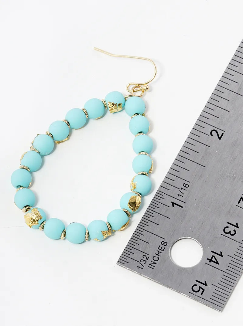 Gold Flake Color Coated Bead Teardrop Dangle Drop Earrings