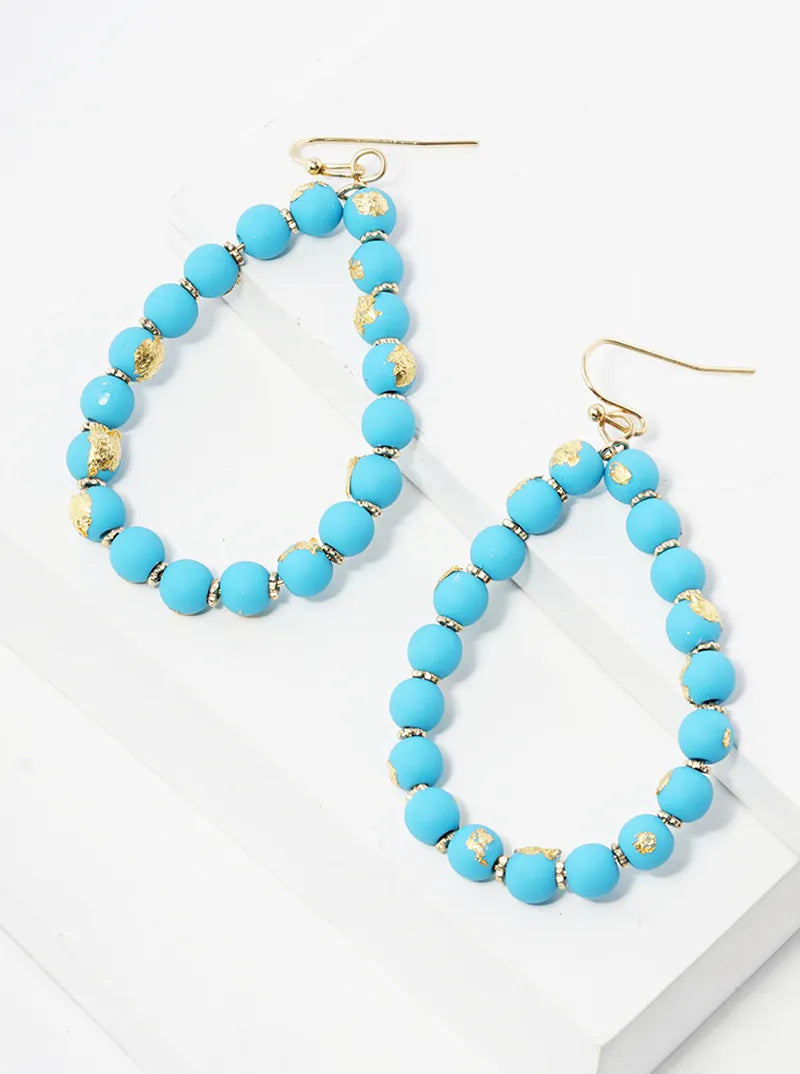 Gold Flake Color Coated Bead Teardrop Dangle Drop Earrings