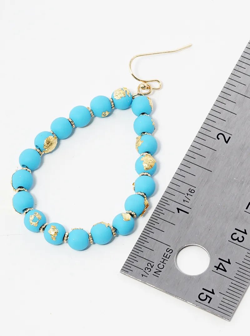 Gold Flake Color Coated Bead Teardrop Dangle Drop Earrings