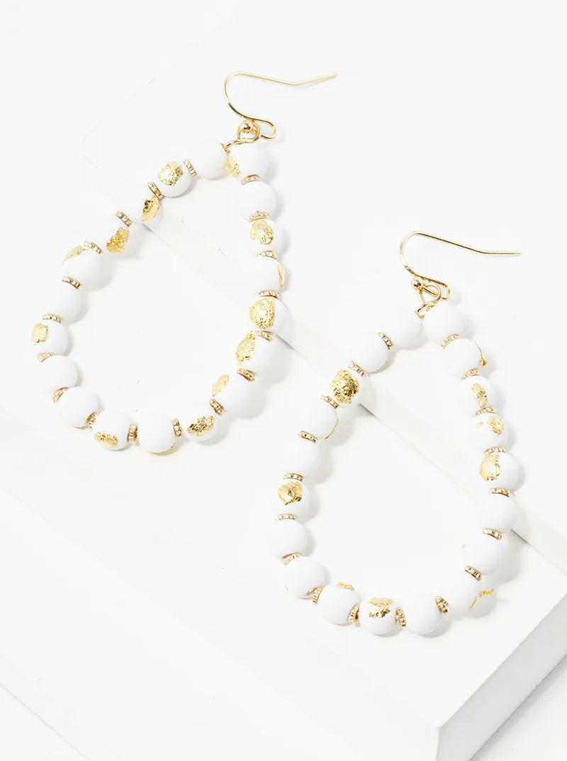 Gold Flake Color Coated Bead Teardrop Dangle Drop Earrings