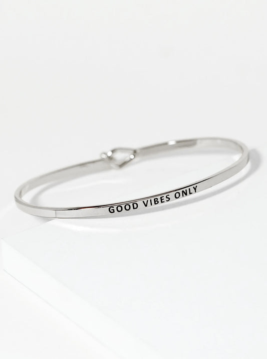 Good Vibes Only Engraved Inspirational Bangle Bracelet