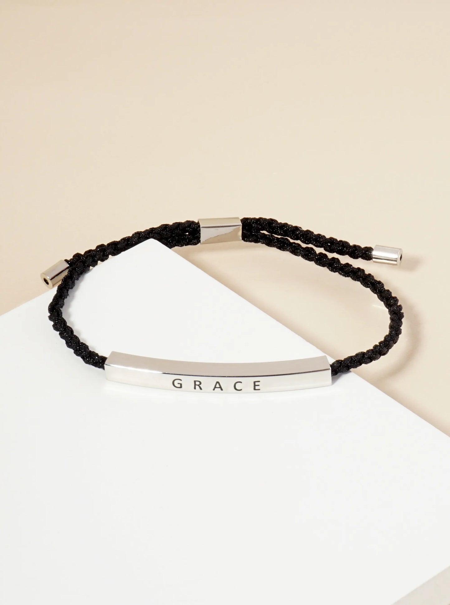 Grace Engraved 18K Gold Dipped Curved Brass Tube Bar Adjustable Pull Tie Bracelet