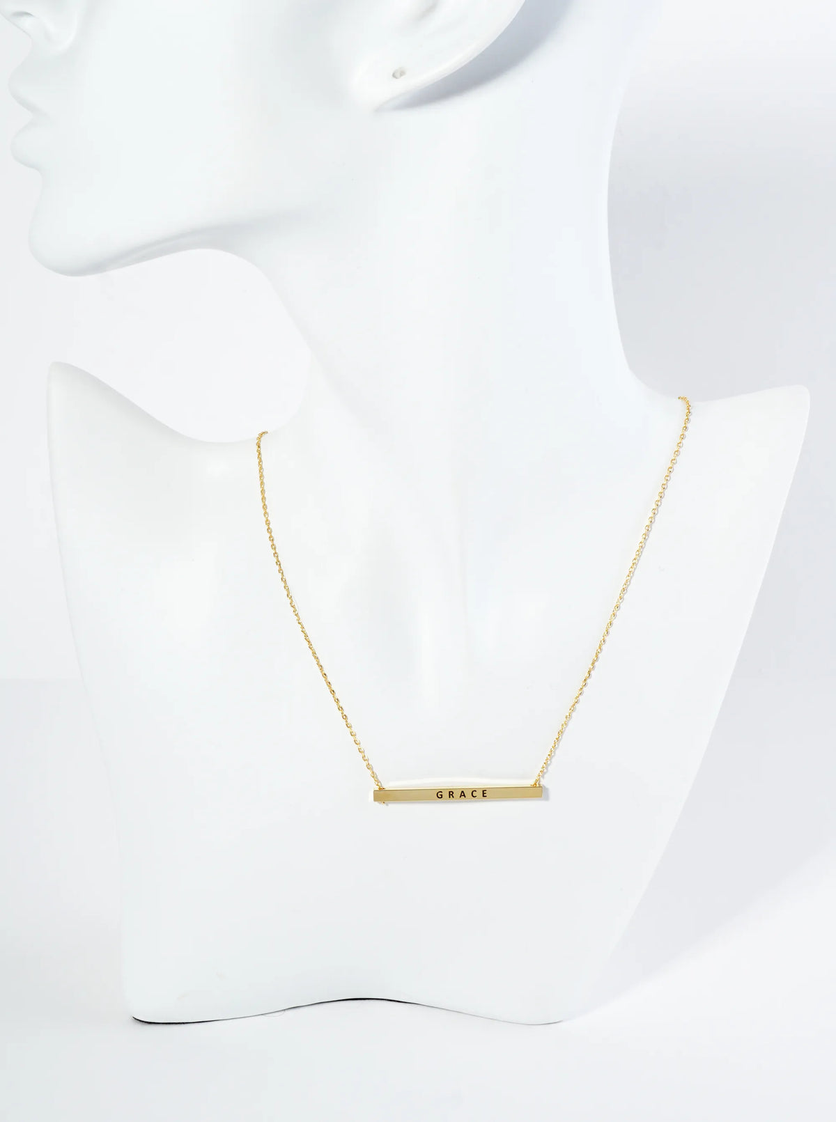 Grace Engraved 18K Gold Dipped Horizontal Brass Bar Pendant Inspirational Necklace