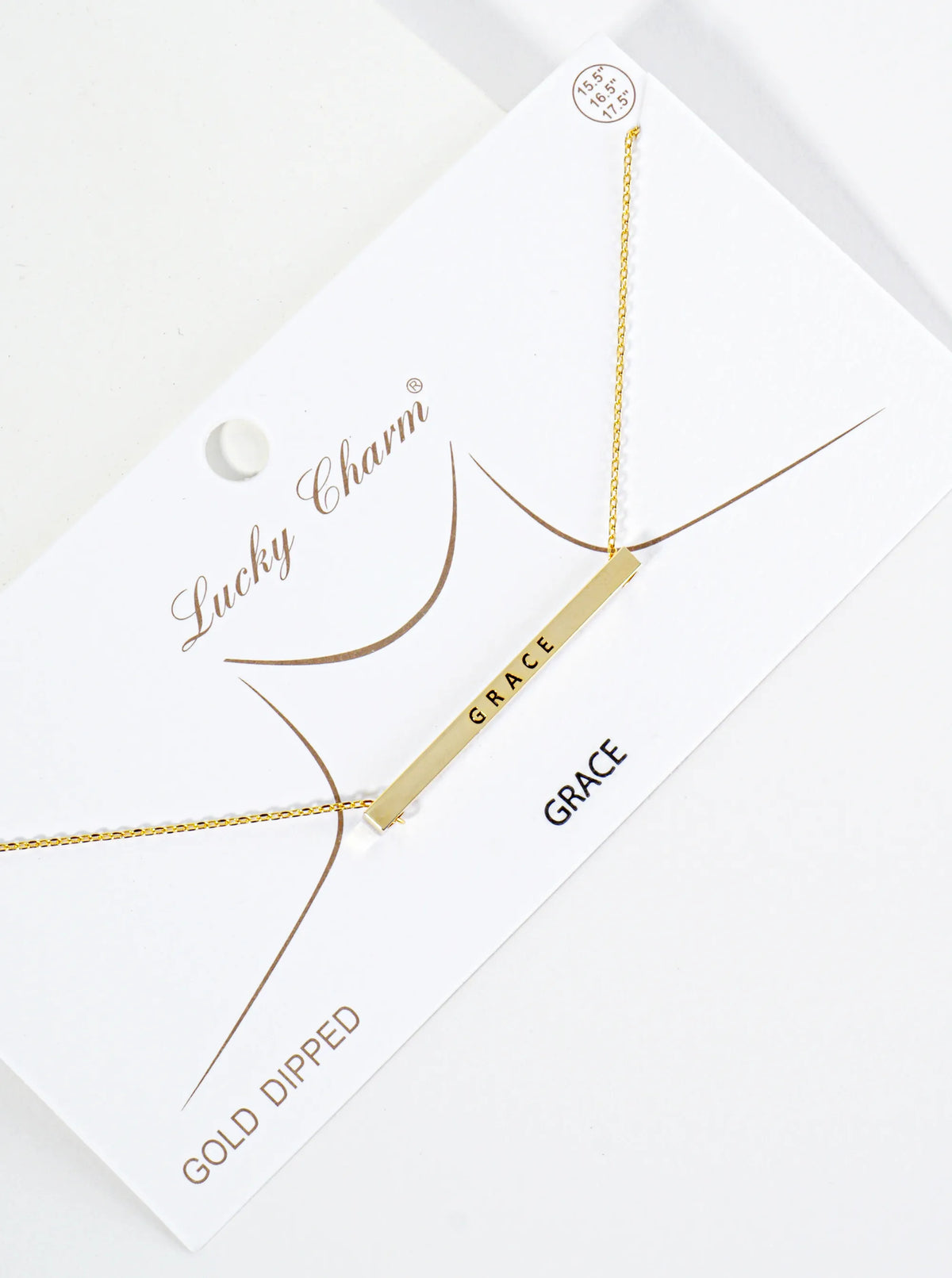Grace Engraved 18K Gold Dipped Horizontal Brass Bar Pendant Inspirational Necklace