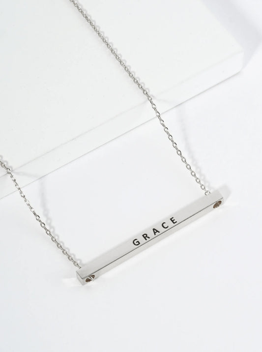 Grace Engraved 18K Gold Dipped Horizontal Brass Bar Pendant Inspirational Necklace