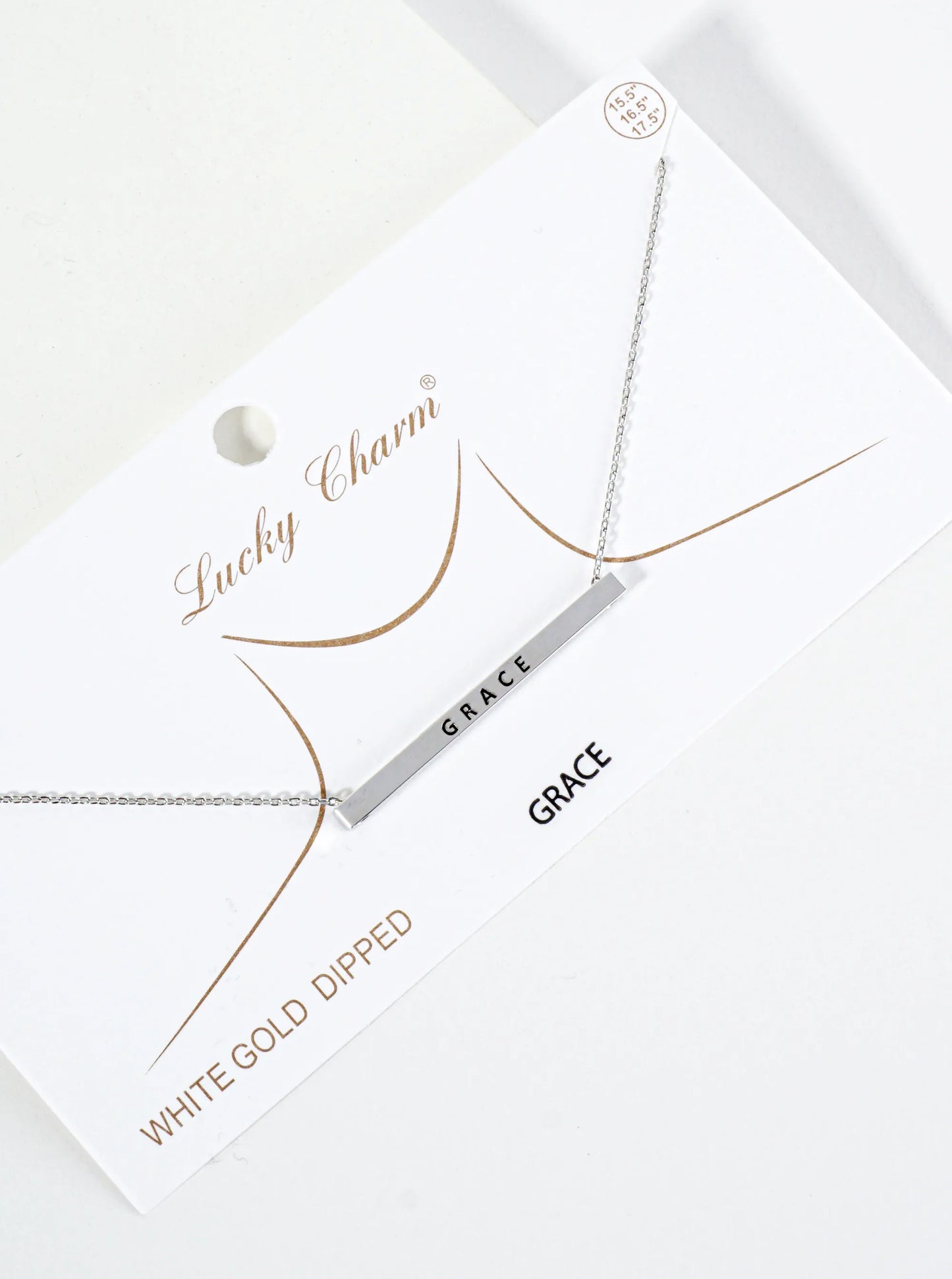 Grace Engraved 18K Gold Dipped Horizontal Brass Bar Pendant Inspirational Necklace