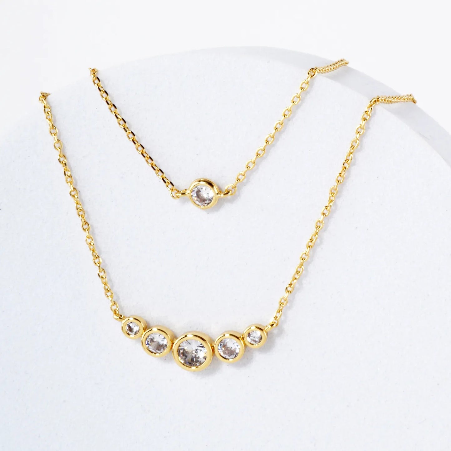 Graduated CZ Pendant 18K-Gold-Dipped Layered Necklace