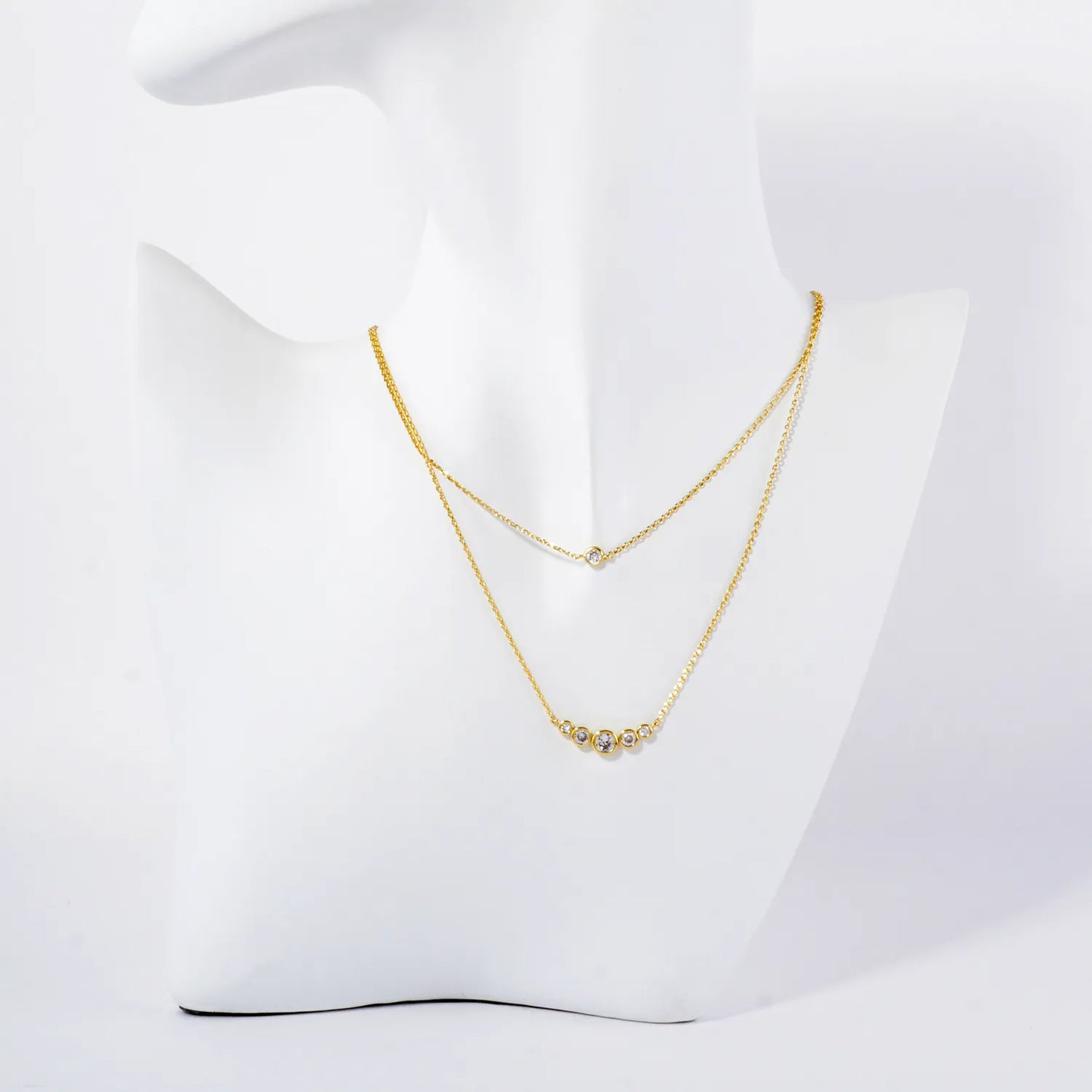 Graduated CZ Pendant 18K-Gold-Dipped Layered Necklace
