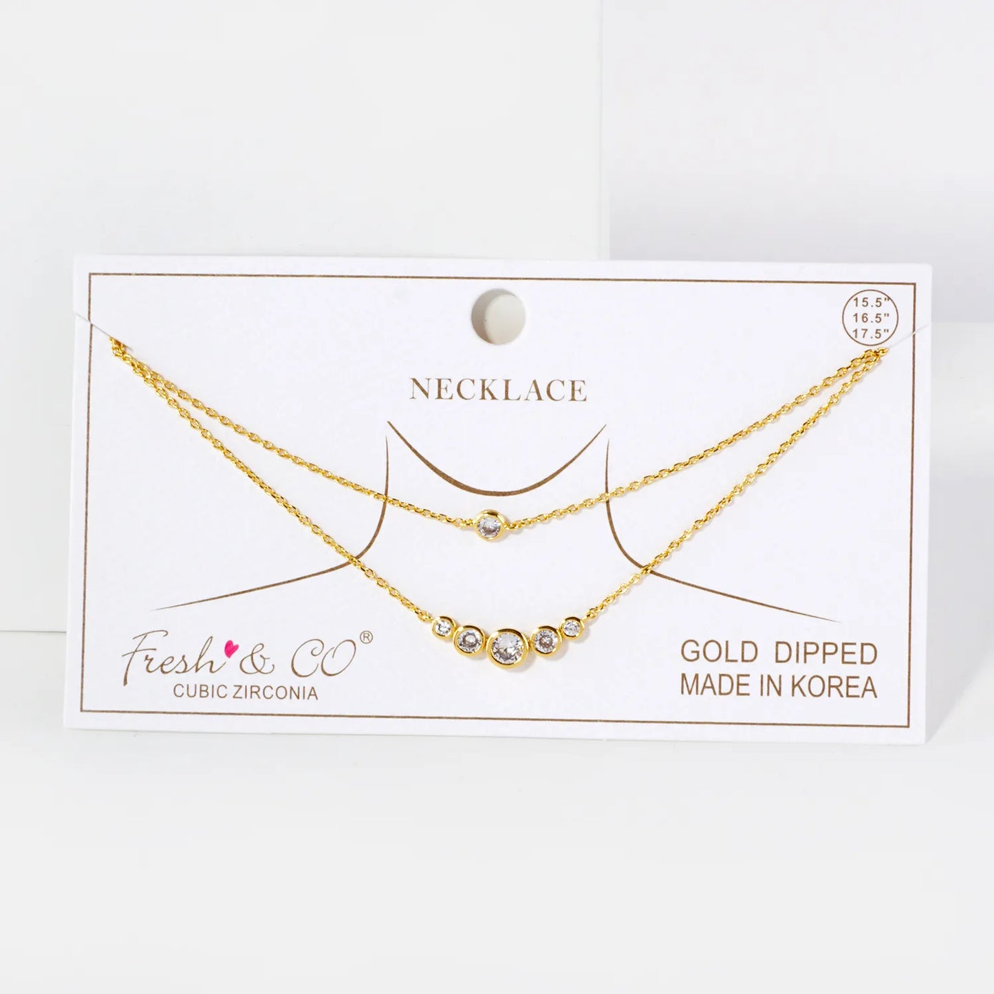 Graduated CZ Pendant 18K-Gold-Dipped Layered Necklace