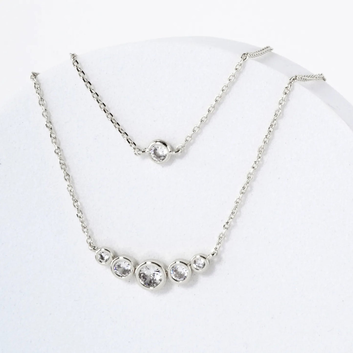 Graduated CZ Pendant 18K-Gold-Dipped Layered Necklace