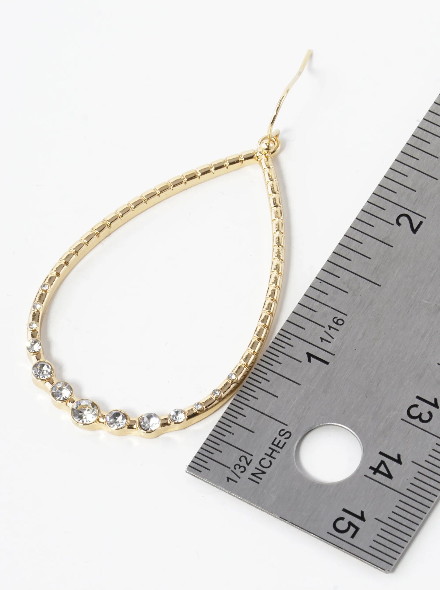 Graduated Crystal Stone Studded Textured Metal Teardrop Dangle Earrings
